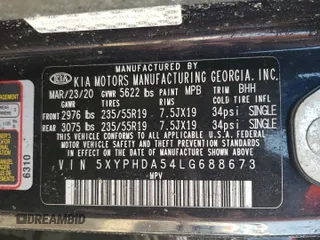2020 Kia Sorento EX with VIN 5XYPHDA54LG688673, listed as a Copart auction lot 44459305 with Not Provided miles and Salvage Title. Bid and sale history available at DreamBid. Image 12.