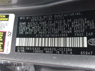 2022 Toyota Camry SE with VIN 4T1G11AK1NU643969, listed as a IAAI auction lot 41493752 with 83,451 mi miles and . Bid and sale history available at carsss.com. Image 9.