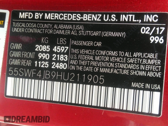 2017 Mercedes-Benz C 300 z VIN 55SWF4JB9HU211905, wystawiony jako IAAI lot #42258304 z przebiegiem 89 308 mil mil oraz . Historia ofert i sprzedaży dostępna na DreamBid. Obrazek 9.