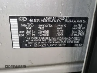 2023 Hyundai Santa Fe SEL z VIN 5NMS24AJ0PH588929, wystawiony jako Copart lot #59282765 z przebiegiem 46 104 mil mil oraz Czysty tytuł • Clean title. Historia ofert i sprzedaży dostępna na DreamBid. Obrazek 13.