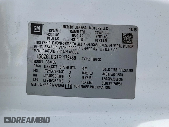 2015 Chevrolet Express Cargo with VIN 1GCZGTCG7F1172459, listed as a IAAI auction lot 42836177 with 156,729 mi miles and . Bid and sale history available at DreamBid. Image 25.