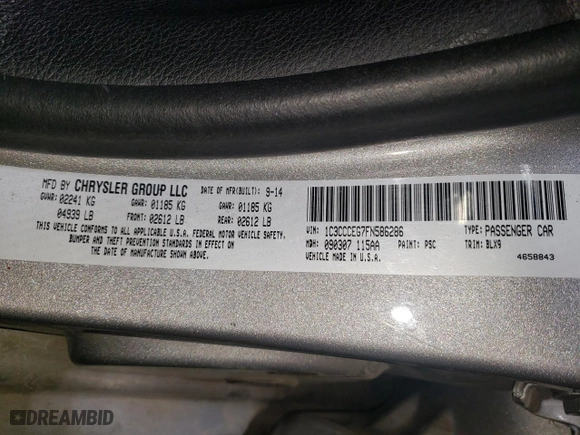 2015 Chrysler 200 C with VIN 1C3CCCEG7FN586286, listed as a Copart auction lot 50454725 with 158,586 mi miles and Clean Title. Bid and sale history available at carsss.com. Image 12.