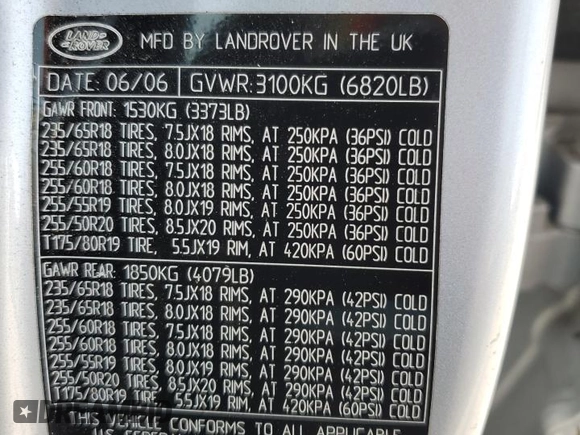 2006 Land Rover Range Rover SC with VIN SALMF13436A236335, listed as a Copart auction lot 59429905 with 190,971 mi miles and Clean title. Bid and sale history available at DreamBid. Image 13.