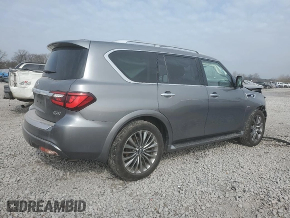 2018 Infiniti QX80 with VIN JN8AZ2NE0J9192824, listed as a Copart auction lot 43952445 with 122,085 mi miles and Salvage title. Bid and sale history available at DreamBid. Image 3.