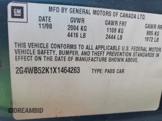 1999 Buick Regal LS with VIN 2G4WB52K1X1464263, listed as a IAAI auction lot 41494513 with 281,976 mi miles. Bid and sale history available at carsss.com. Image 9.