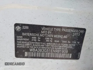 2014 BMW 3 Series 328i xDrive with VIN WBA3B3G51ENR81909, listed as a IAAI auction lot 41990108 with 83,051 mi miles. Bid and sale history available at carsss.com. Image 9.