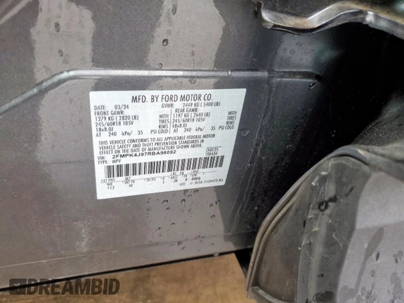 2024 Ford Edge SEL z VIN 2FMPK4J97RBA98092, wystawiony jako Copart lot #52000715 z przebiegiem 23 845 mil mil oraz Szkoda całkowita • Salvage title. Historia ofert i sprzedaży dostępna na DreamBid. Obrazek 13.