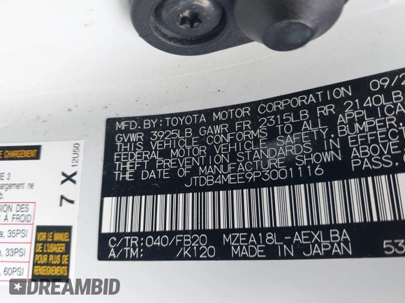 2023 Toyota Corolla LE z VIN JTDB4MEE9P3001116, wystawiony jako IAAI lot #41512246 z przebiegiem 27 882 mil mil oraz . Historia ofert i sprzedaży dostępna na DreamBid. Obrazek 9.