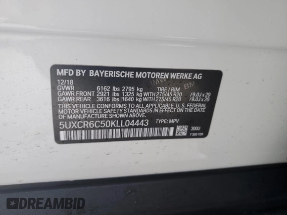 2019 BMW X5 xDrive40i with VIN 5UXCR6C50KLL04443, listed as a Copart auction lot 69102902 with 23,380 mi miles and Salvage Title. Bid and sale history available at carsss.com. Image 12.