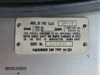 1979 FIAT 124 Spider z VIN 124CS20143220, wystawiony jako Copart lot #58174785 z przebiegiem 41 761 mil mil oraz Tytuł czysty. Historia ofert i sprzedaży dostępna na DreamBid. Obrazek 12.