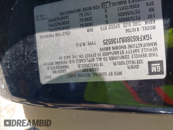 2008 GMC Yukon Denali z VIN 1GKFK63888J136525, wystawiony jako IAAI lot #41975399 z przebiegiem 210 624 mil mil oraz . Historia ofert i sprzedaży dostępna na DreamBid. Obrazek 9.