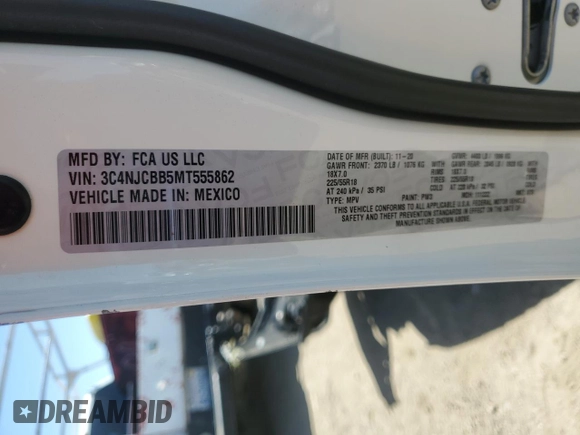 2021 Jeep Compass Latitude with VIN 3C4NJCBB5MT555862, listed as a Copart auction lot 56327265 with 74,842 mi miles and Salvage title. Bid and sale history available at DreamBid. Image 13.
