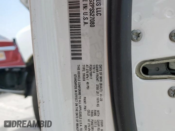2023 Ram 1500 Tradesman with VIN 1C6RR6FG2PS527080, listed as a Copart auction lot 58242455 with 2,971 mi miles and Salvage title. Bid and sale history available at DreamBid. Image 13.