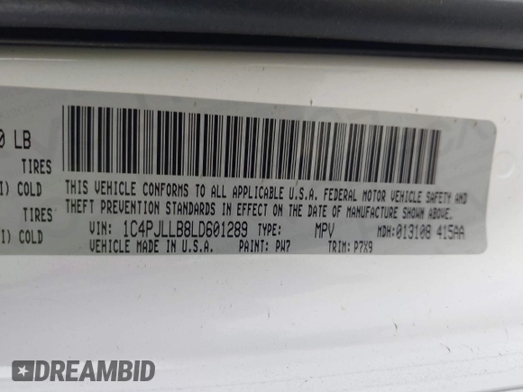 2020 Jeep Cherokee Latitude Plus with VIN 1C4PJLLB8LD601289, listed as a IAAI auction lot 42725984 with 121,533 mi miles and . Bid and sale history available at DreamBid. Image 9.