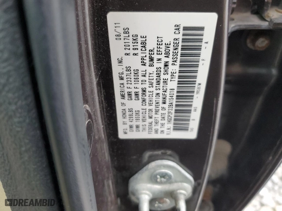 2011 Honda Accord Sdn LX with VIN 1HGCP2F32BA154018, listed as a Copart auction lot 51311825 with 167,888 mi miles and Salvage Title. Bid and sale history available at carsss.com. Image 14.