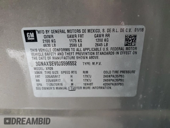 2018 Chevrolet Equinox LT with VIN 3GNAXSEV0JS596552, listed as a Copart auction lot 50944825 with 99,622 mi miles and Salvage Title. Bid and sale history available at carsss.com. Image 14.