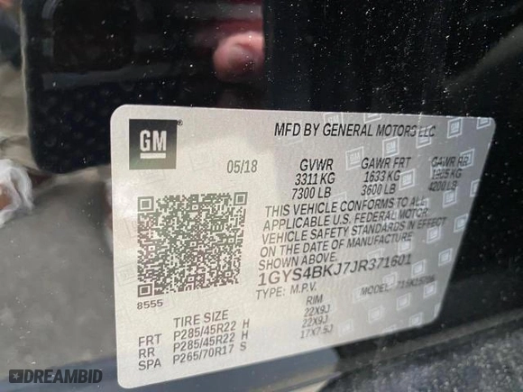 2018 Cadillac Escalade Luxury with VIN 1GYS4BKJ7JR371601, listed as a Copart auction lot 58387694 with 118,634 mi miles. Bid and sale history available at carsss.com. Image 10.