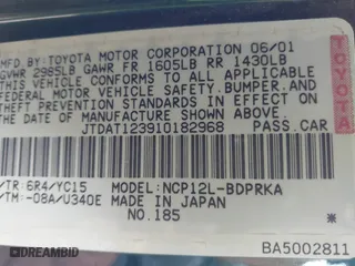2001 Toyota ECHO with VIN JTDAT123910182968, listed as a IAAI auction lot 42074761 with 158,970 mi miles. Bid and sale history available at carsss.com. Image 9.