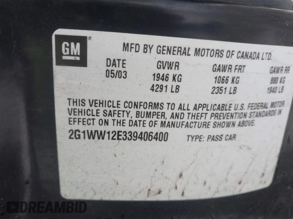 2003 Chevrolet Monte Carlo LS with VIN 2G1WW12E339406400, listed as a IAAI auction lot 41482814 with 190,982 mi miles. Bid and sale history available at carsss.com. Image 9.