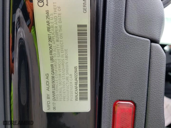 2018 Audi S4 Prestige with VIN WAUC4AF48JA022645, listed as a Copart auction lot 37269253 with 42,041 mi miles. Bid and sale history available at carsss.com. Image 14.