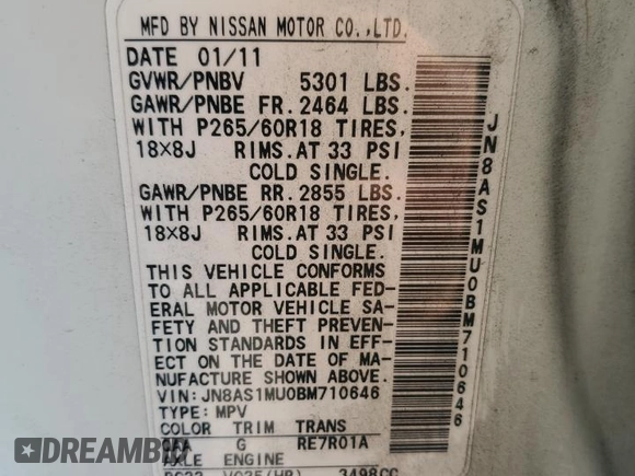 2011 Infiniti FX35 with VIN JN8AS1MU0BM710646, listed as a Copart auction lot 65397904 with 140,642 mi miles and Salvage Title. Bid and sale history available at carsss.com. Image 14.