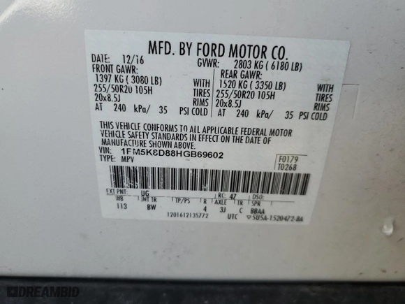 2017 Ford Explorer XLT with VIN 1FM5K8D88HGB69602, listed as a Copart auction lot 47829785 with 149,632 mi miles and Salvage Title. Bid and sale history available at carsss.com. Image 12.