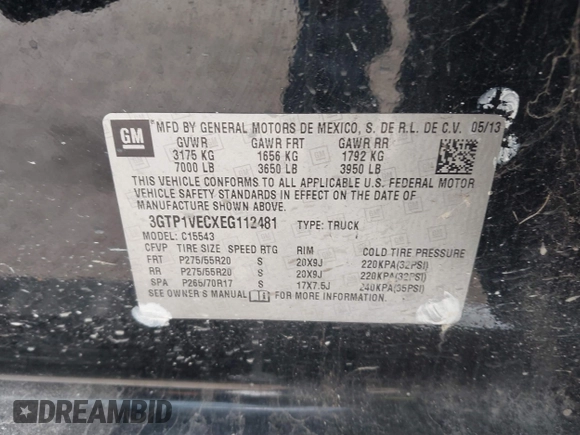 2014 GMC Sierra 1500 SLT with VIN 3GTP1VECXEG112481, listed as a IAAI auction lot 41778104 with 251,713 mi miles and . Bid and sale history available at DreamBid. Image 9.