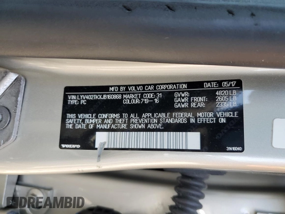 2018 Volvo S60 Inscription с VIN LYV402TKXJB160868, выставлен на аукционе Copart как лот 59572485 с пробегом 55 334 миль миль и Списание • Salvage title. История ставок и продаж доступна на DreamBid. Изображение 12.