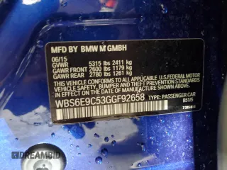 2016 BMW M6 z VIN WBS6E9C53GGF92658, wystawiony jako Copart lot #79003953 z przebiegiem 49 231 mil mil oraz . Historia ofert i sprzedaży dostępna na DreamBid. Obrazek 12.