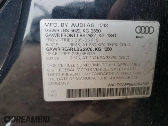 2014 Audi Q5 Premium Plus z VIN WA1DGAFP8EA054567, wystawiony jako Copart lot #55564405 z przebiegiem 129 636 mil mil oraz Szkoda całkowita • Salvage title. Historia ofert i sprzedaży dostępna na DreamBid. Obrazek 12.