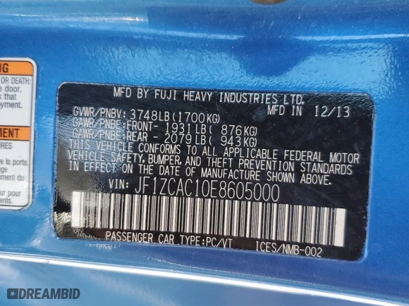 2014 Subaru BRZ Limited with VIN JF1ZCAC10E8605000, listed as a Copart auction lot 68492694 with 119,314 mi miles and Salvage Title. Bid and sale history available at carsss.com. Image 14.