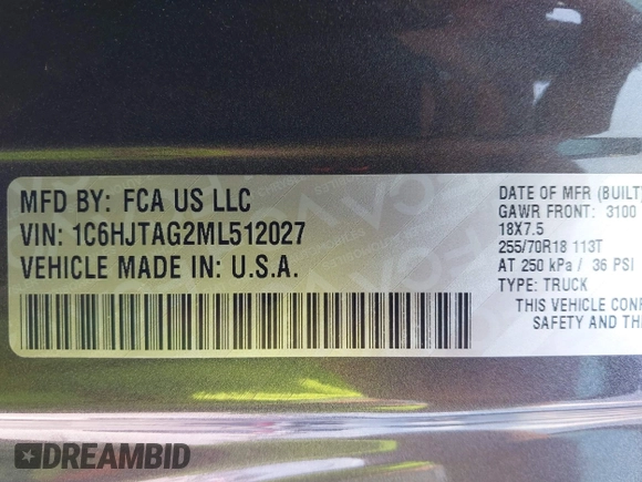 2021 Jeep Gladiator Freedom с VIN 1C6HJTAG2ML512027, выставлен на аукционе IAAI как лот 42333415 с пробегом 60 849 миль миль и . История ставок и продаж доступна на DreamBid. Изображение 9.