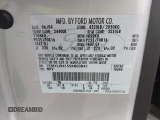 2005 Ford Escape Limited с VIN 1FMYU94155KB03842, выставлен на аукционе IAAI как лот 42119786 с пробегом 169 219 миль миль и . История ставок и продаж доступна на DreamBid. Изображение 9.