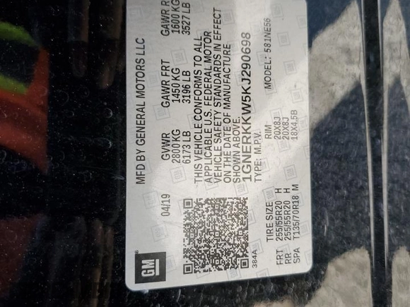 2019 Chevrolet Traverse Premier with VIN 1GNERKKW5KJ290698, listed as a Copart auction lot 88044555 with 104,449 mi miles and Salvage Title. Bid and sale history available at carsss.com. Image 14.
