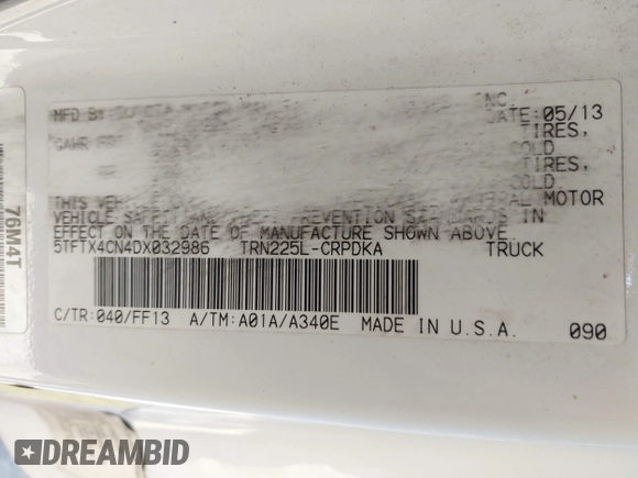2013 Toyota Tacoma with VIN 5TFTX4CN4DX032986, listed as a IAAI auction lot 41646836 with 145,775 mi miles and . Bid and sale history available at DreamBid. Image 9.