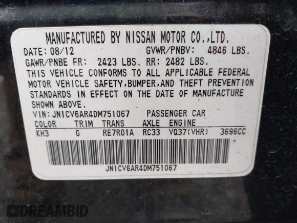 2013 Infiniti G37 x with VIN JN1CV6AR4DM751067, listed as a IAAI auction lot 42155084 with 101,640 mi miles. Bid and sale history available at carsss.com. Image 9.