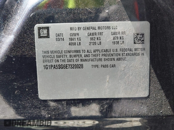 2014 Chevrolet Cruze LS with VIN 1G1PA5SG6E7320028, listed as a IAAI auction lot 42350021 with 103,864 mi miles and . Bid and sale history available at DreamBid. Image 9.