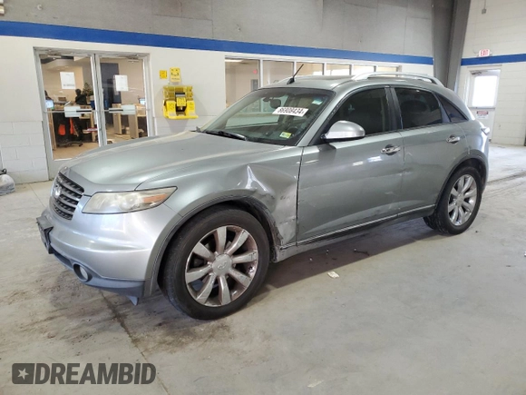 2005 Infiniti FX z VIN JNRAS08W25X200190, wystawiony jako Copart lot #86908434 z przebiegiem 269 591 mil mil oraz Szkoda całkowita • Salvage title. Historia ofert i sprzedaży dostępna na DreamBid. Obrazek 1.