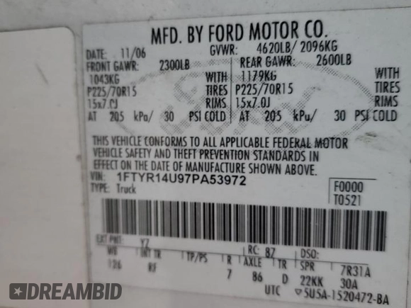 2007 Ford Ranger XL with VIN 1FTYR14U97PA53972, listed as a Copart auction lot 49275175 with 219,434 mi miles and Salvage Title. Bid and sale history available at carsss.com. Image 12.