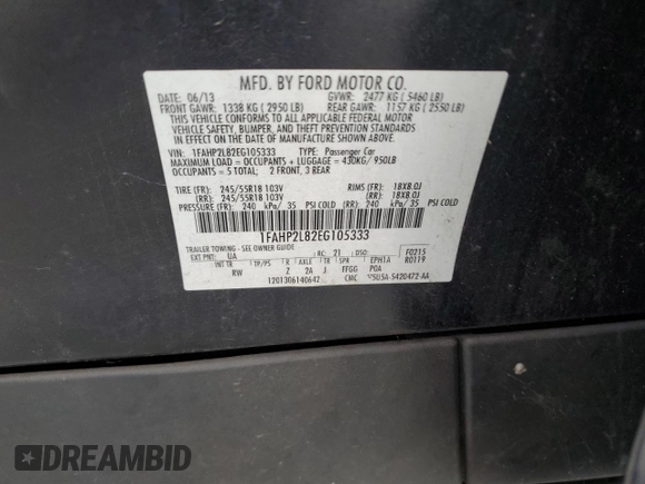 2014 Ford Police Interceptor with VIN 1FAHP2L82EG105333, listed as a Copart auction lot 66361525 with 101,176 mi miles and Clean title. Bid and sale history available at DreamBid. Image 12.