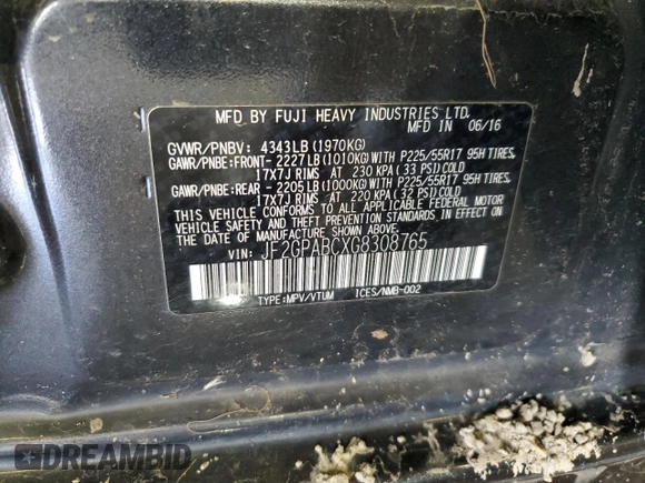 2016 Subaru Crosstrek Premium z VIN JF2GPABCXG8308765, wystawiony jako Copart lot #57187255 z przebiegiem Nie podano mil oraz Szkoda całkowita • Salvage title. Historia ofert i sprzedaży dostępna na DreamBid. Obrazek 13.