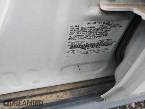 2005 Ford Five Hundred Limited с VIN 1FAHP25125G180548, выставлен на аукционе Copart как лот 50651095 с пробегом 172 097 миль миль и Списание • Salvage title. История ставок и продаж доступна на DreamBid. Изображение 12.
