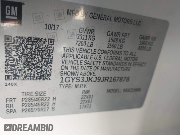 2018 Cadillac Escalade ESV Premium Luxury z VIN 1GYS3JKJ9JR167878, wystawiony jako IAAI lot #41739565 z przebiegiem 158 230 mil mil oraz . Historia ofert i sprzedaży dostępna na DreamBid. Obrazek 9.
