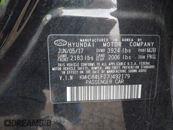 2018 Hyundai Elantra SEL z VIN KMHD84LF2JU492179, wystawiony jako IAAI lot #41883084 z przebiegiem 39 642 mil mil oraz . Historia ofert i sprzedaży dostępna na DreamBid. Obrazek 9.