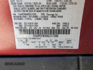 2013 Ford Taurus Limited z VIN 1FAHP2F84DG217500, wystawiony jako Copart lot #64268005 z przebiegiem 120 277 mil mil oraz Szkoda całkowita • Salvage title. Historia ofert i sprzedaży dostępna na DreamBid. Obrazek 12.