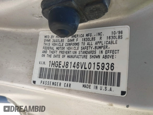 1997 Honda Civic EX z VIN 1HGEJ8146VL015936, wystawiony jako IAAI lot #42461577 z przebiegiem 267 563 mil mil oraz . Historia ofert i sprzedaży dostępna na DreamBid. Obrazek 9.