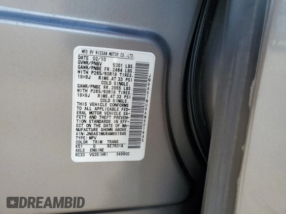 2010 Infiniti FX35 with VIN JN8AS1MU6AM801645, listed as a Copart auction lot 78895164 with 120,728 mi miles and Salvage Title. Bid and sale history available at carsss.com. Image 14.