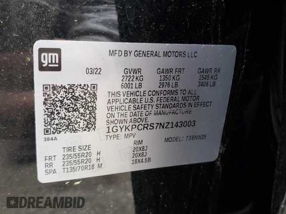 2022 Cadillac XT6 Premium Luxury with VIN 1GYKPCRS7NZ143003, listed as a Copart auction lot 86708864 with 0 mi miles and Salvage Title. Bid and sale history available at carsss.com. Image 13.