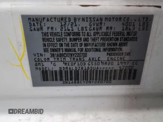 2022 Nissan Sentra SV with VIN 3N1AB8CV2NY220700, listed as a Copart auction lot 50103095 with 35,554 mi miles and Salvage Title. Bid and sale history available at DreamBid. Image 12.