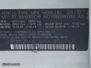 2011 BMW X5 35i with VIN 5UXZV4C59BL406947, listed as a IAAI auction lot 41684050 with 999,999 mi miles. Bid and sale history available at carsss.com. Image 9.